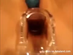 A horny babe shows off everything she has after receiving a speculum in her restricted pussy.